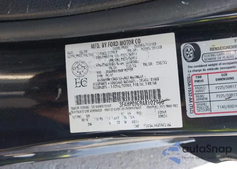 2010 Ford Fusion Sel из США, поврежденный, VIN 3FAHP0JG9AR102950